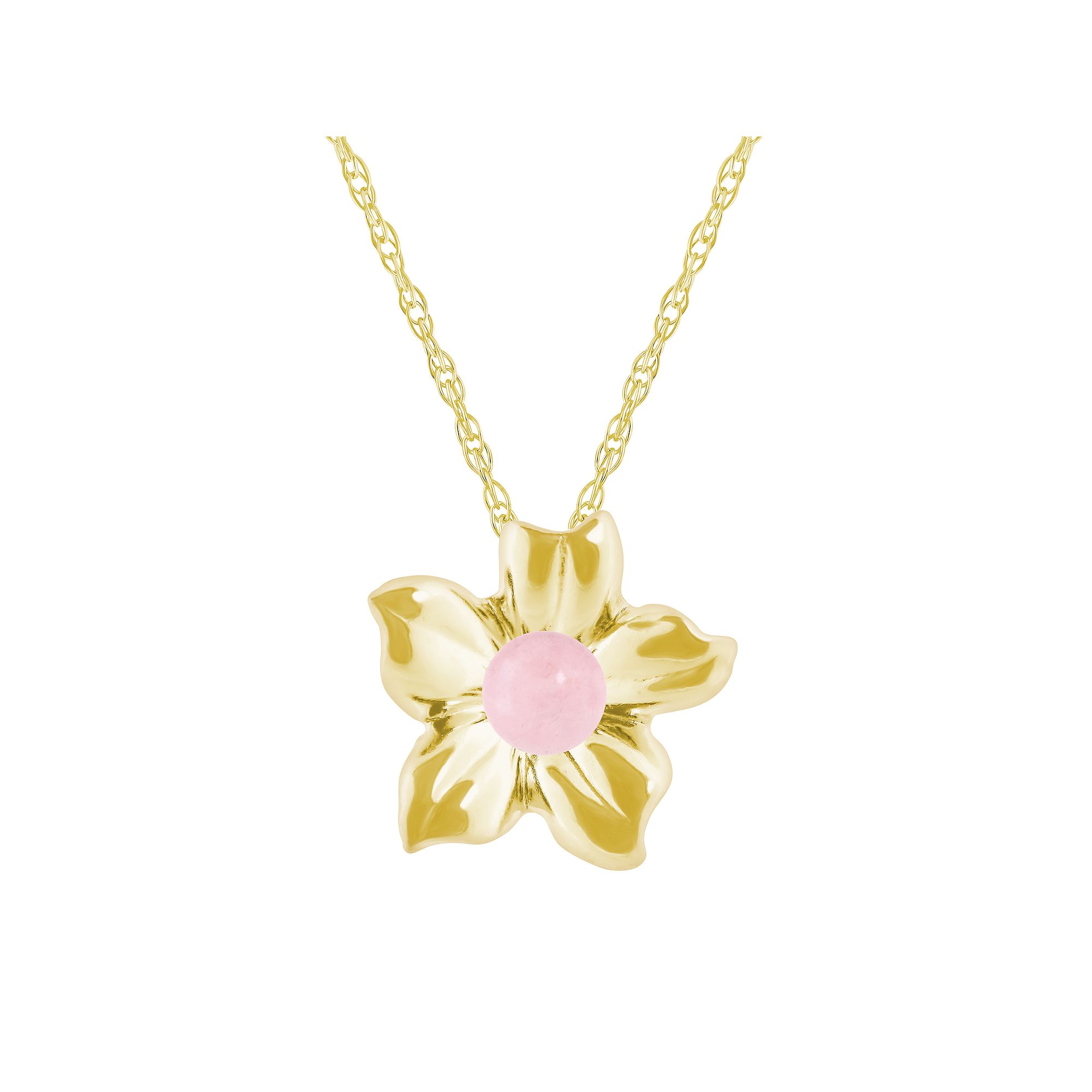 Celebration Gems 10k Gold Sphere Gemstone Hibiscus Flower Pendant Necklace