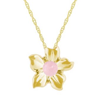 Celebration Gems 10k Gold Sphere Gemstone Hibiscus Flower Pendant Necklace