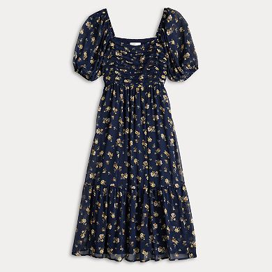 Women's LC Lauren Conrad Square Neck Pleated Bodice Midi Dress
