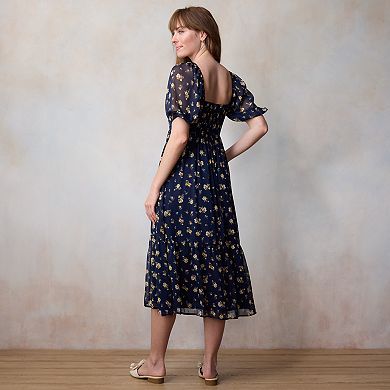 Women's LC Lauren Conrad Square Neck Pleated Bodice Midi Dress