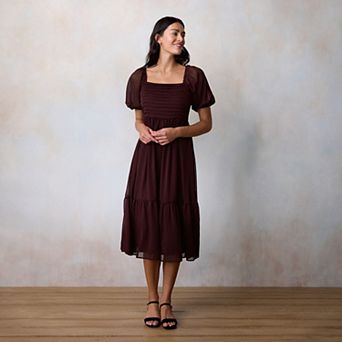 Women's LC Lauren Conrad Square Neck Pleated Bodice Midi Dress