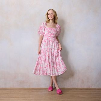 Women's LC Lauren Conrad Square Neck Pleated Bodice Midi Dress