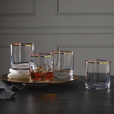 Mikasa Julie Gold 4 pc Double Old Fashioned Glasses Set
