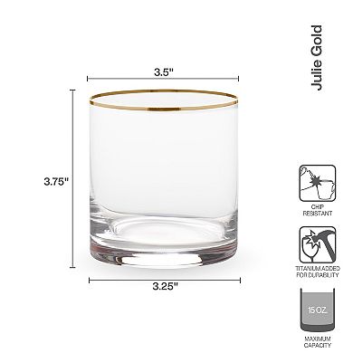 Mikasa Julie Gold 4 pc Double Old Fashioned Glasses Set