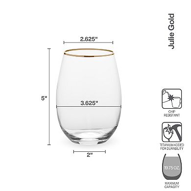 Mikasa Julie Gold 4 pc Stemless Wine Glasses Set