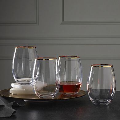 Mikasa Julie Gold 4 pc Stemless Wine Glasses Set