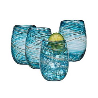 Mikasa Color Swirl 4 pc Stemless Wine Glasses Set