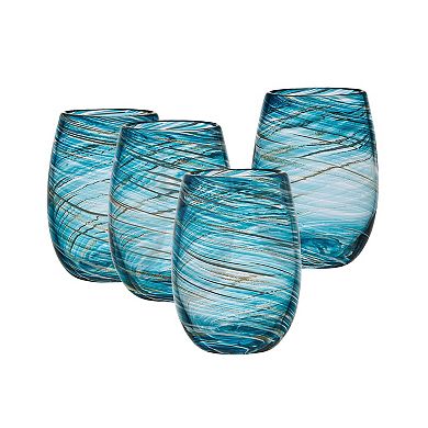 Mikasa Color Swirl 4 pc Stemless Wine Glasses Set