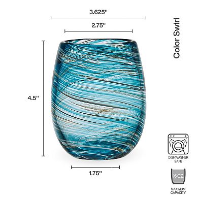 Mikasa Color Swirl 4 pc Stemless Wine Glasses Set