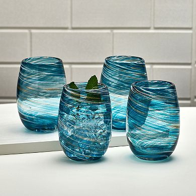 Mikasa Color Swirl 4 pc Stemless Wine Glasses Set