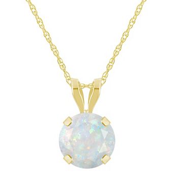Celebration Gems 10k Gold Round Lab-Created Opal Pendant Necklace