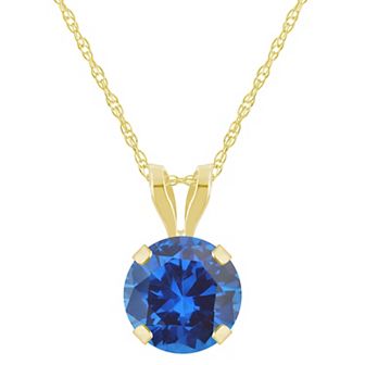 Celebration Gems 10k Gold Round Lab-Created Sapphire Pendant Necklace