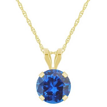 Celebration Gems 10k Gold Round Lab-Created Sapphire Pendant Necklace