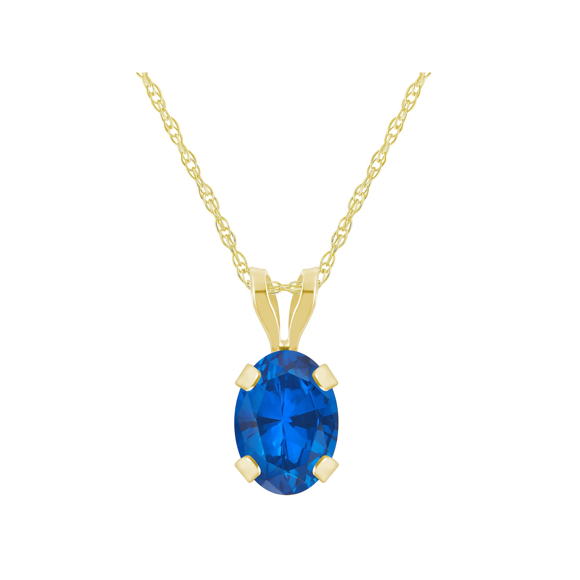 Celebration Gems 10k Gold Oval Lab-Created Sapphire Pendant Necklace, Wome