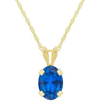 Celebration Gems 10k Gold Oval Lab-Created Sapphire Pendant Necklace