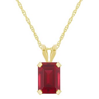 Celebration Gems 10k Gold Emerald-Cut Lab-Created Ruby Pendant Necklace