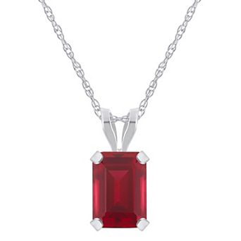 Celebration Gems 10k Gold Emerald-Cut Lab-Created Ruby Pendant Necklace