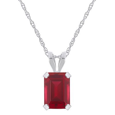 Belk Co Lab Created 10K White Gold 7x5mm Emerald Cut Created Ruby Pendant Necklace