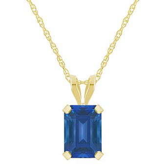 Celebration Gems 10k Gold Emerald-Cut Lab-Created Sapphire Pendant Necklace