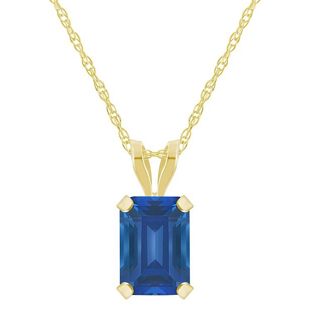 Celebration Gems 10k Gold Emerald Cut Lab Created Sapphire Pendant Necklace