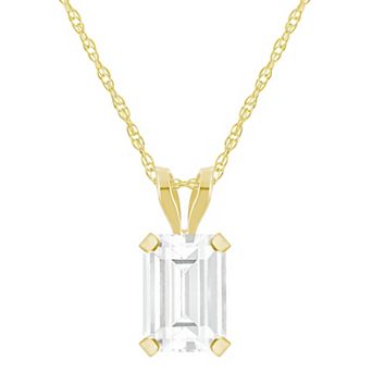 Celebration Gems 10k Gold Emerald-Cut White Topaz Pendant Necklace