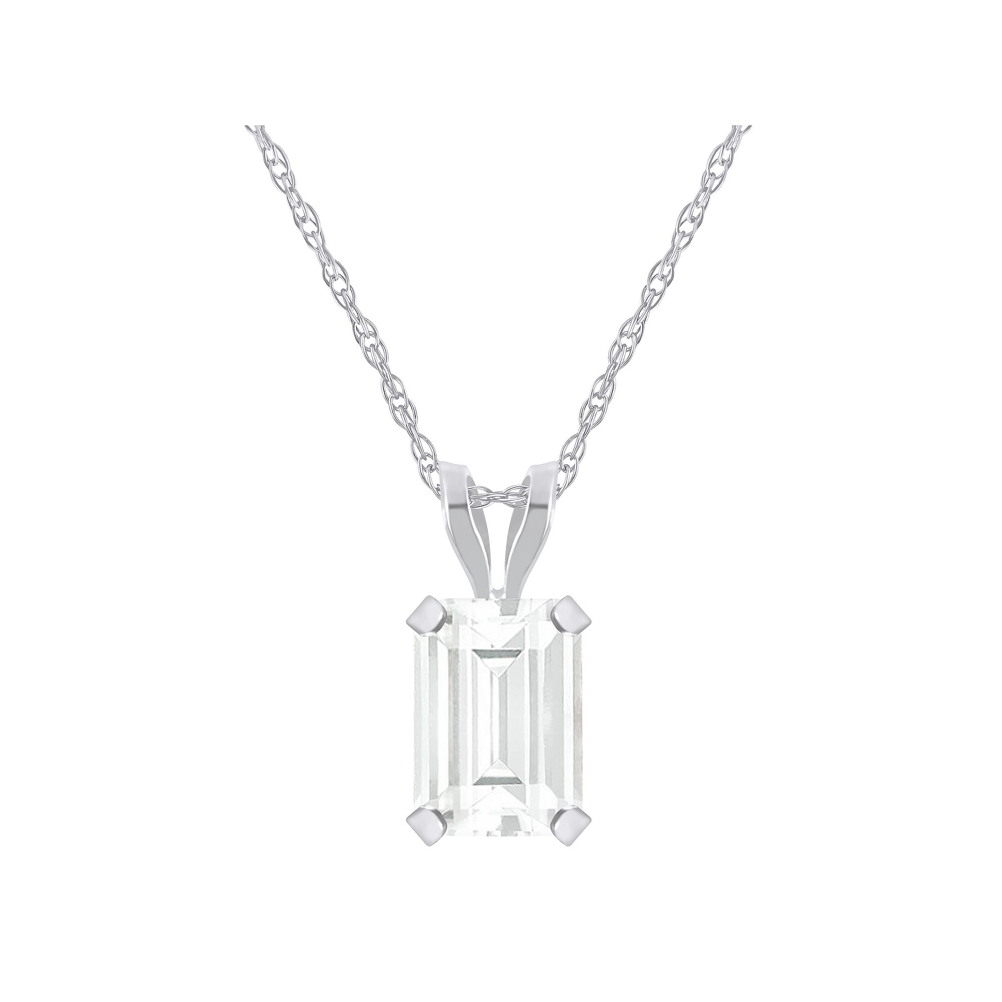 Celebration Gems 10k Gold Emerald-Cut White Topaz Pendant Necklace, Women