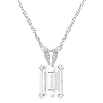Celebration Gems 10k Gold Emerald-Cut White Topaz Pendant Necklace