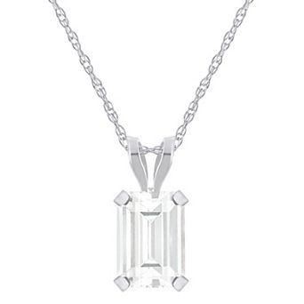 Celebration Gems 10k Gold Emerald-Cut White Topaz Pendant Necklace