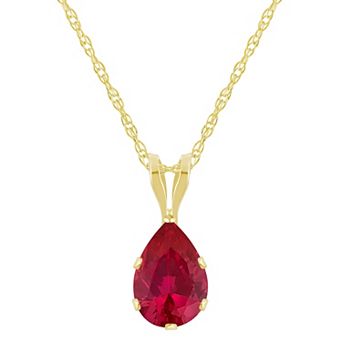 Celebration Gems 10k Gold Pear-Shape Lab-Created Ruby Pendant Necklace
