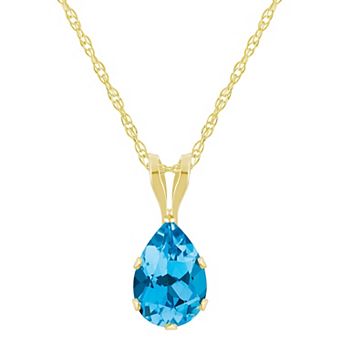 Celebration Gems 10k Gold Pear-Shape Blue Topaz Pendant Necklace
