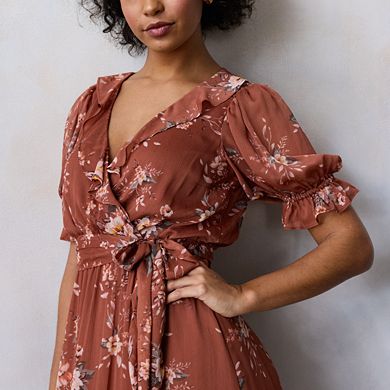 Petite LC Lauren Conrad Ruffled Puff Sleeve Maxi Wrap Dress