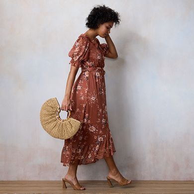 Petite LC Lauren Conrad Ruffled Puff Sleeve Maxi Wrap Dress