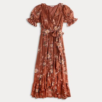 Petite LC Lauren Conrad Ruffled Puff Sleeve Maxi Wrap Dress