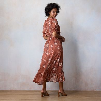 Petite LC Lauren Conrad Ruffled Puff Sleeve Maxi Wrap Dress