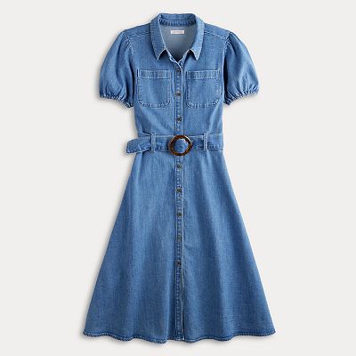 white christmas dresses Medium Wash Cotton Denim Mini Dress - Casual Dresses