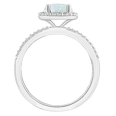Celebration Gems 10k White Gold Round Lab-Created Gemstone Halo Ring