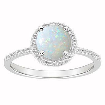 Celebration Gems 10k White Gold Round Lab-Created Gemstone Halo Ring