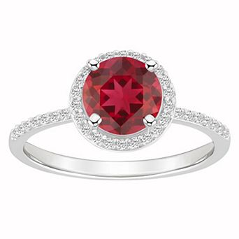 Celebration Gems 10k White Gold Round Lab-Created Gemstone Halo Ring