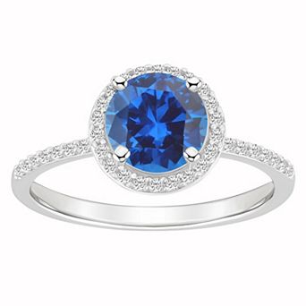 Celebration Gems 10k White Gold Round Lab-Created Gemstone Halo Ring