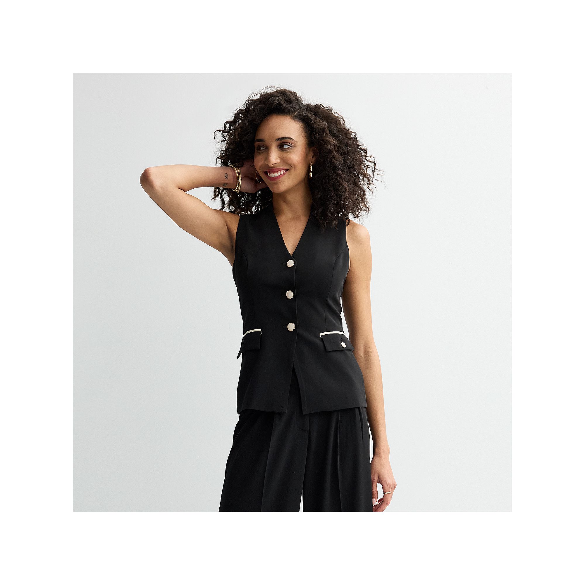 Womens bebe Denim Tailored Button Vest, Size: Small, Black