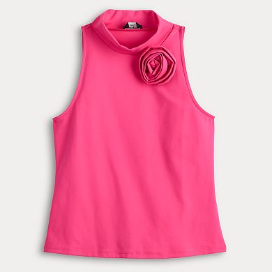 Women's bebe Mock Neck Rosette Tank Top