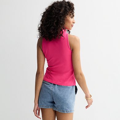 Women's bebe Mock Neck Rosette Tank Top