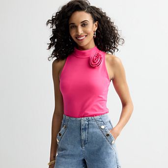 Women's bebe Mock Neck Rosette Tank Top