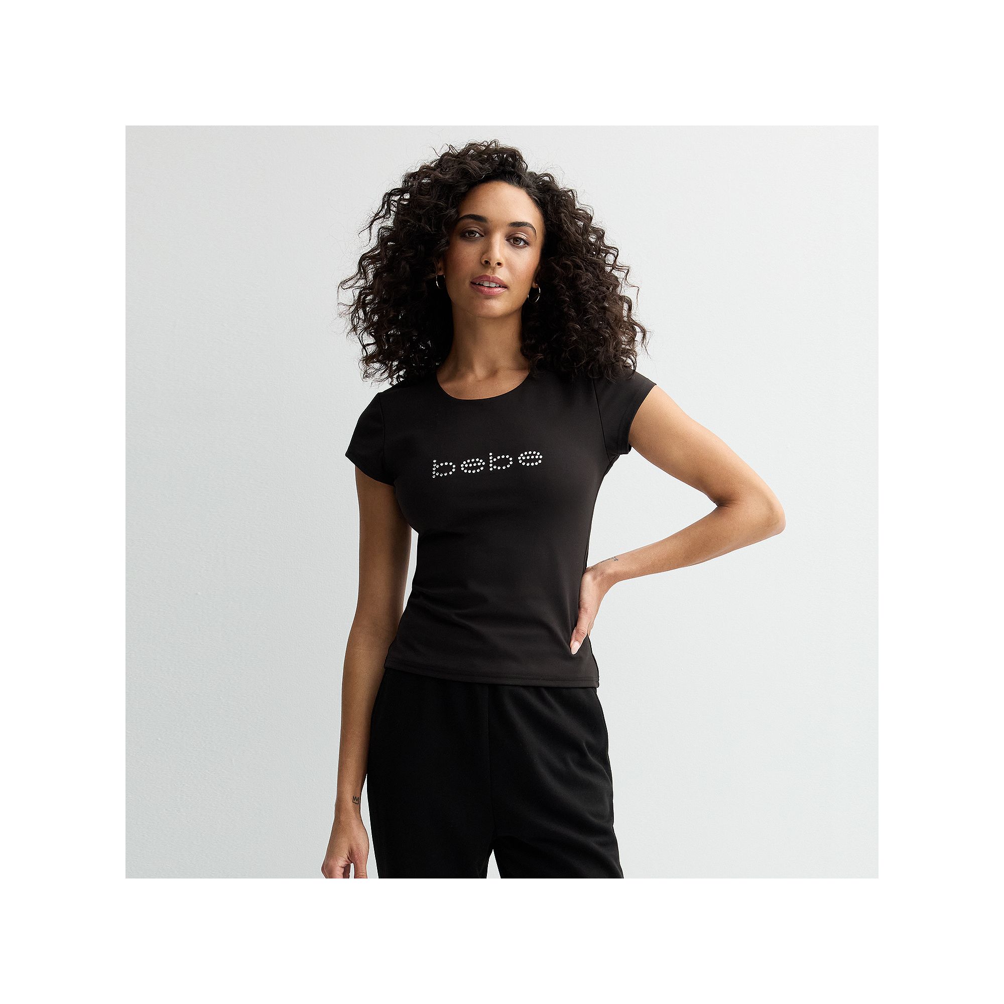 Womens bebe Embellished Knit Top, Size: Small, Black