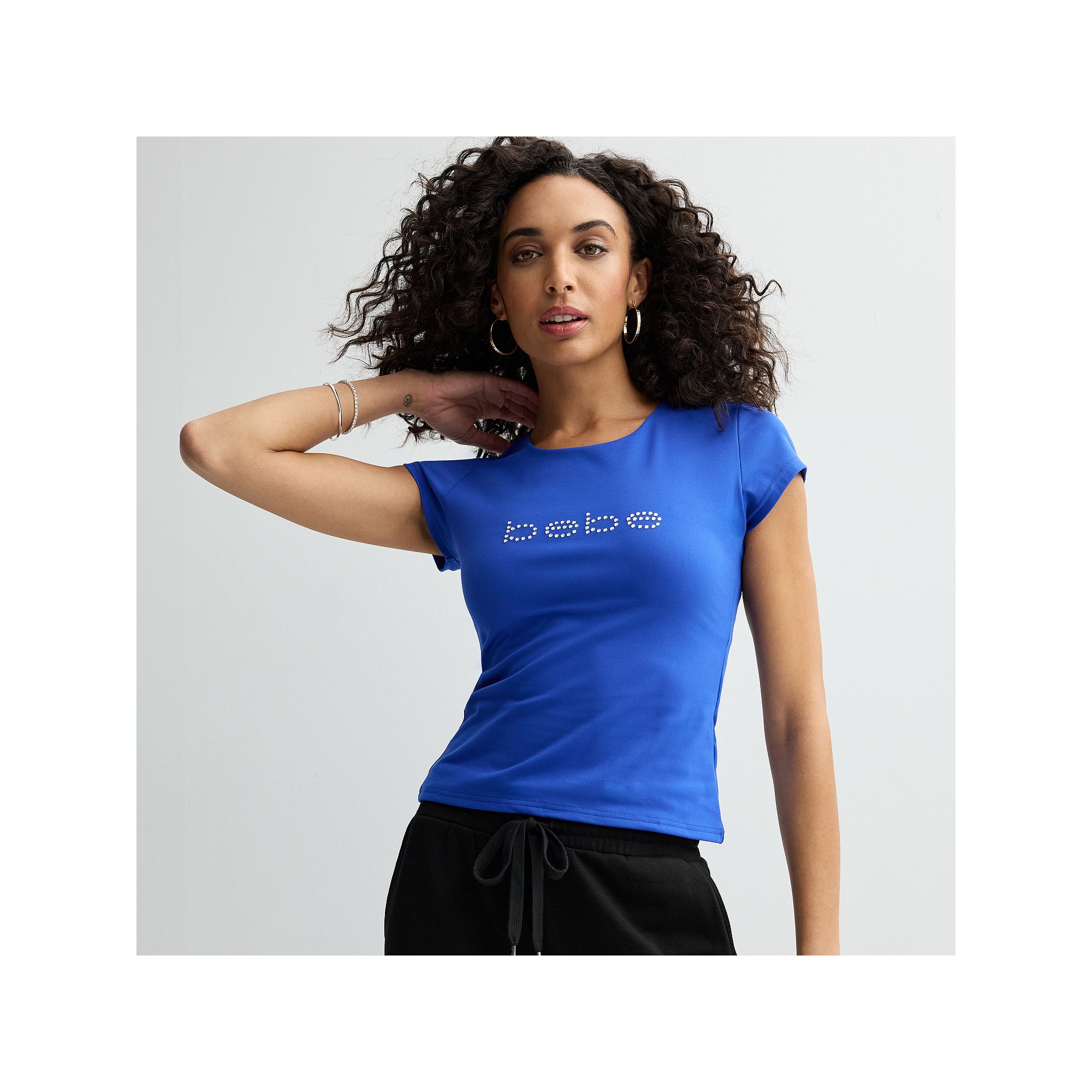 Womens bebe Embellished Knit Top, Size: Small, Blue