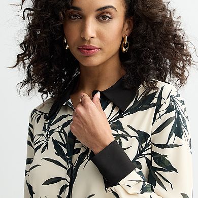 Women's bebe Printed Palm Tie-Front Collared Blouse
