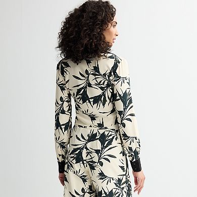 Women's bebe Printed Palm Tie-Front Collared Blouse