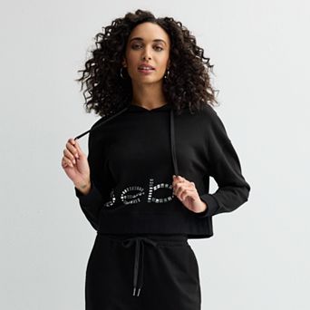Women's bebe Embellished Cropped Hoodie