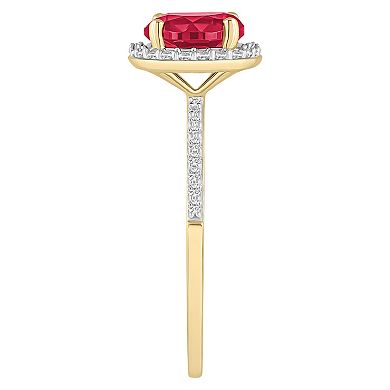 Celebration Gems 10k Gold Round Lab-Created Gemstone Halo Ring