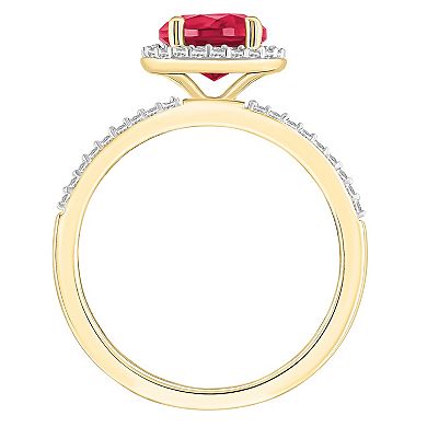 Celebration Gems 10k Gold Round Lab-Created Gemstone Halo Ring